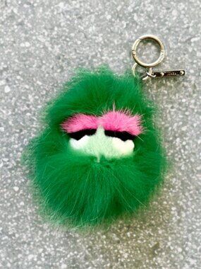 Fendi Monster Green Mini Eye Fox Fur Bug Bag Charm